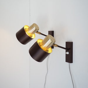 Brass and brown Alpha / Alfa sconce designed by Jo Hammerborg for the Danish company Fog Morup, 1960s