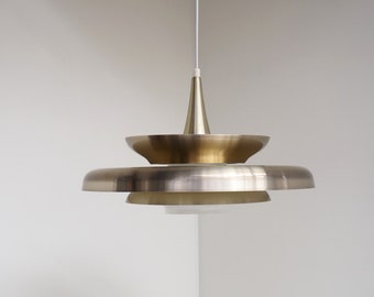 Amazing brass colored pendant with white glass shade - Danish design from the 1960s