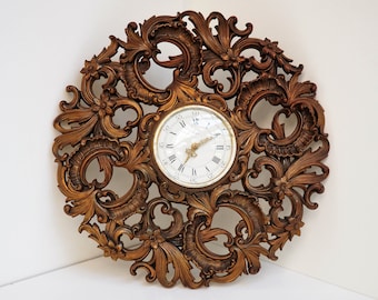Impresionante reloj de pared Jaeger hecho en plástico dorado de bronce - diseño vintage francés de la década de 1960