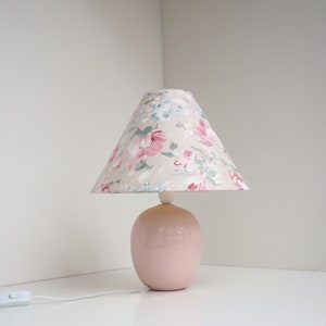 Pink ceramic table lamp with Caprani floral shade Danish lighting design from the 1990s image 1