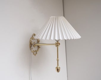 Gorgeous vintage brass table / wall lamp with white shade made during the 1960s