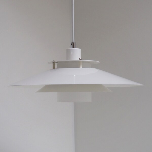 Stylish white pendant with opal glass shade, Danish design from company El-Light, 1970s