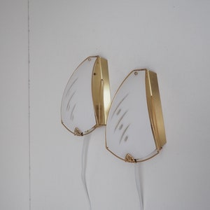 Stylish gold sconce with white glass shade - Swedish design from RAF made during the 1960s - 1970s