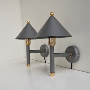 Pair of gray metal wall lamps with gold details - Danish design from company EL-Light, 1980s - 1990s
