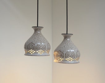 Beige ceramic pendant with beautiful hole decorations, Danish Boheme design from the 1970s