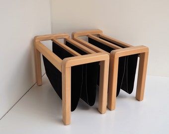 Beech wood magazine rack with black suede made by Salling Stolefabrik - Danish vintage design from the 1980s