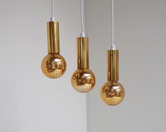 Set of 3 minimalist brass lights / tubes for decorative bulbs - modern vintage design lighting from the 1960s - 1970s