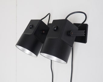 Pair of black Unispot "Lillebror" wall lamps from Louis Poulsen, Danish design from the 1970s