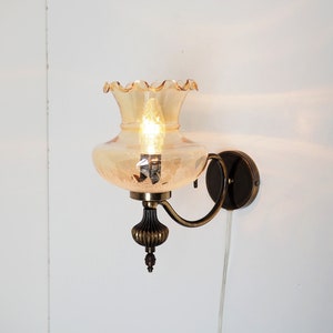 Vintage brass wall light with amazing glass shade - Danish design lighting from the 1960s