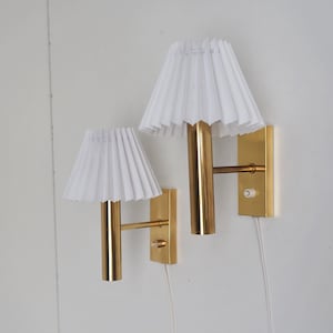 Pair of Jason brass sconces with white shade designed by Jo Hammerborg for Danish Fog Mørup, 1970s