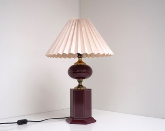 Fantastic burgundy & gold table lamp by the French company Maison Le Dauphin, 1970s