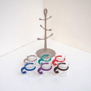 BODUM Bistro mug tree with 6 colorfull glass mugs / cups - Danish design made during the 1980s