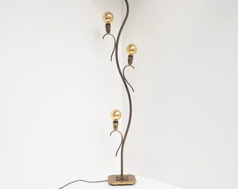 Unique and rare brass floor lamp with 3 lights - Danish vintage design from the 1950s