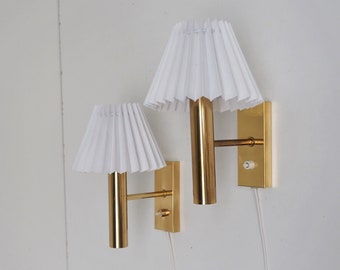 Pair of Jason brass sconces with white shade designed by Jo Hammerborg for Danish Fog Mørup, 1970s