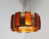 Brass pendant with thick amber colored glass pieces - lovely Danish mid century design from Vitrika, 1960s