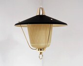 Rare vintage glass pendant with black shade and brass details - Danish design from the 1940s