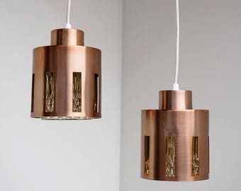 Pair of copper and glass pendants - Scandinavian vintage design from the 1960s