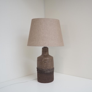 Beautiful brown glazed ceramic table lamp with shade - Danish design from the 1970s