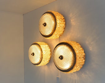 Beautiful glass and brass wall lamp / plafond from the Danish company Vitrika called "Galla pendant", 1960s