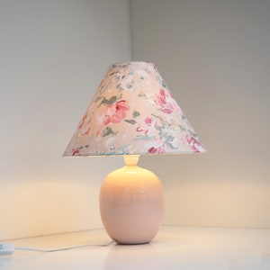 Pink ceramic table lamp with Caprani floral shade Danish lighting design from the 1990s image 2