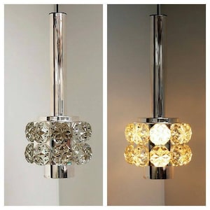 Mid century chrome pendant with big glass inserts - German design
