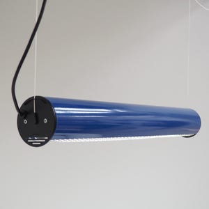 Memphis style blue tube light with white metal grid from Nordlux, Danish design from the 1980s