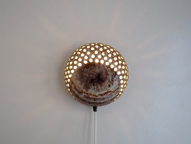 Decorative ceramic wall lamp with brown and beige glaze Danish vintage design from the 1970s image 1