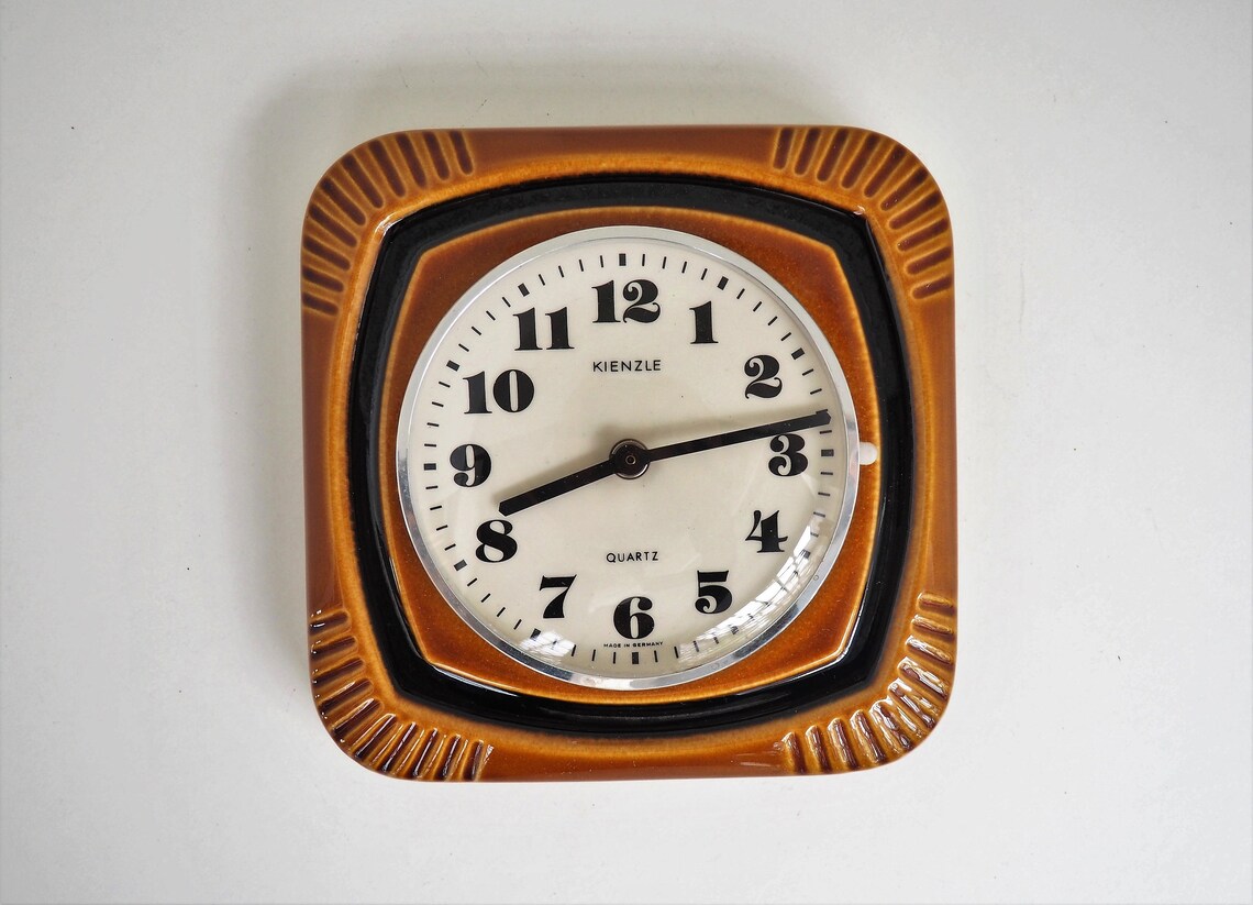 Ceramic kitchen wall clock in brown and beige made by Kienzle Etsy