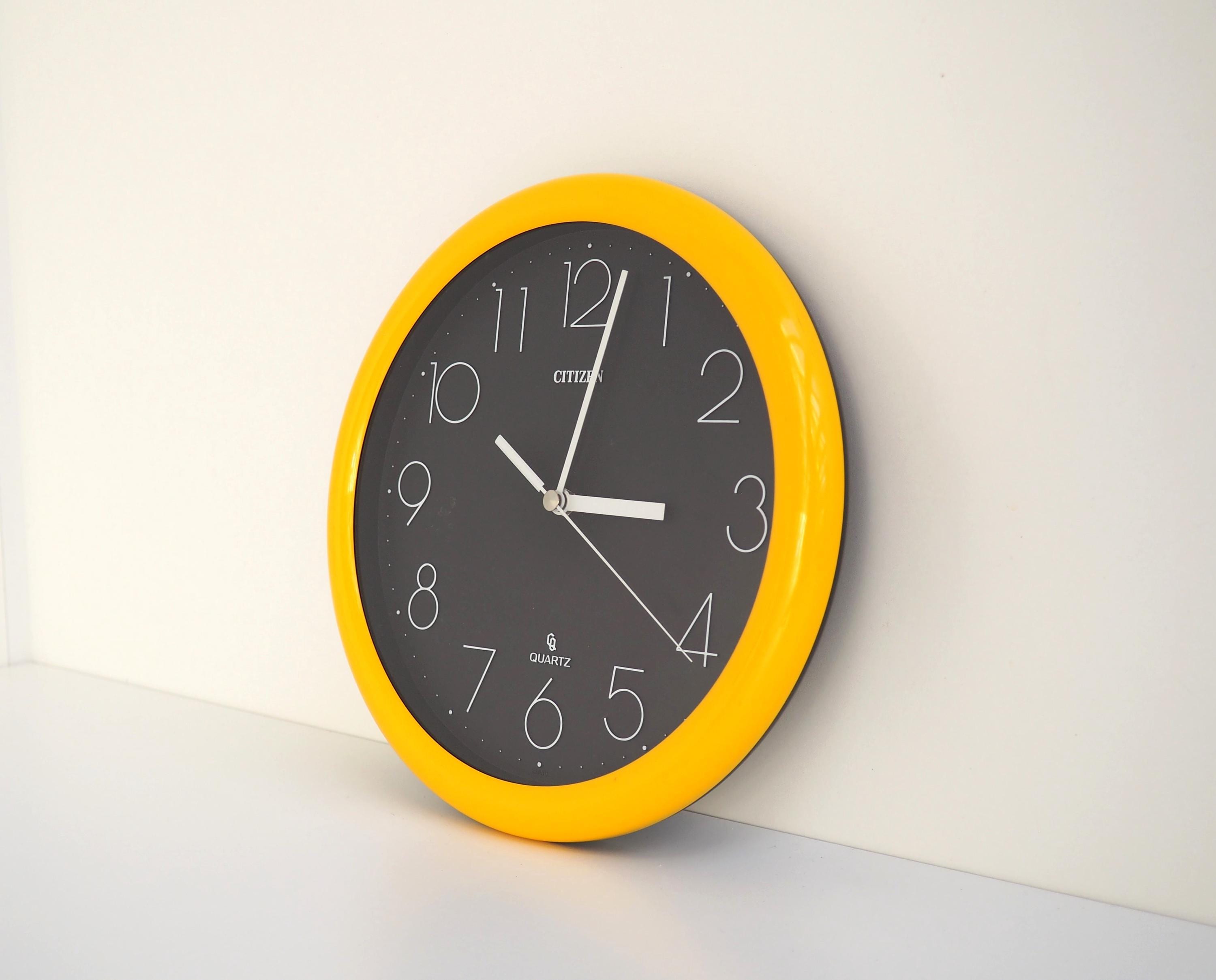 Vintage Citizen Wall Clock: Yellow & Black Plastic, 1980s Design