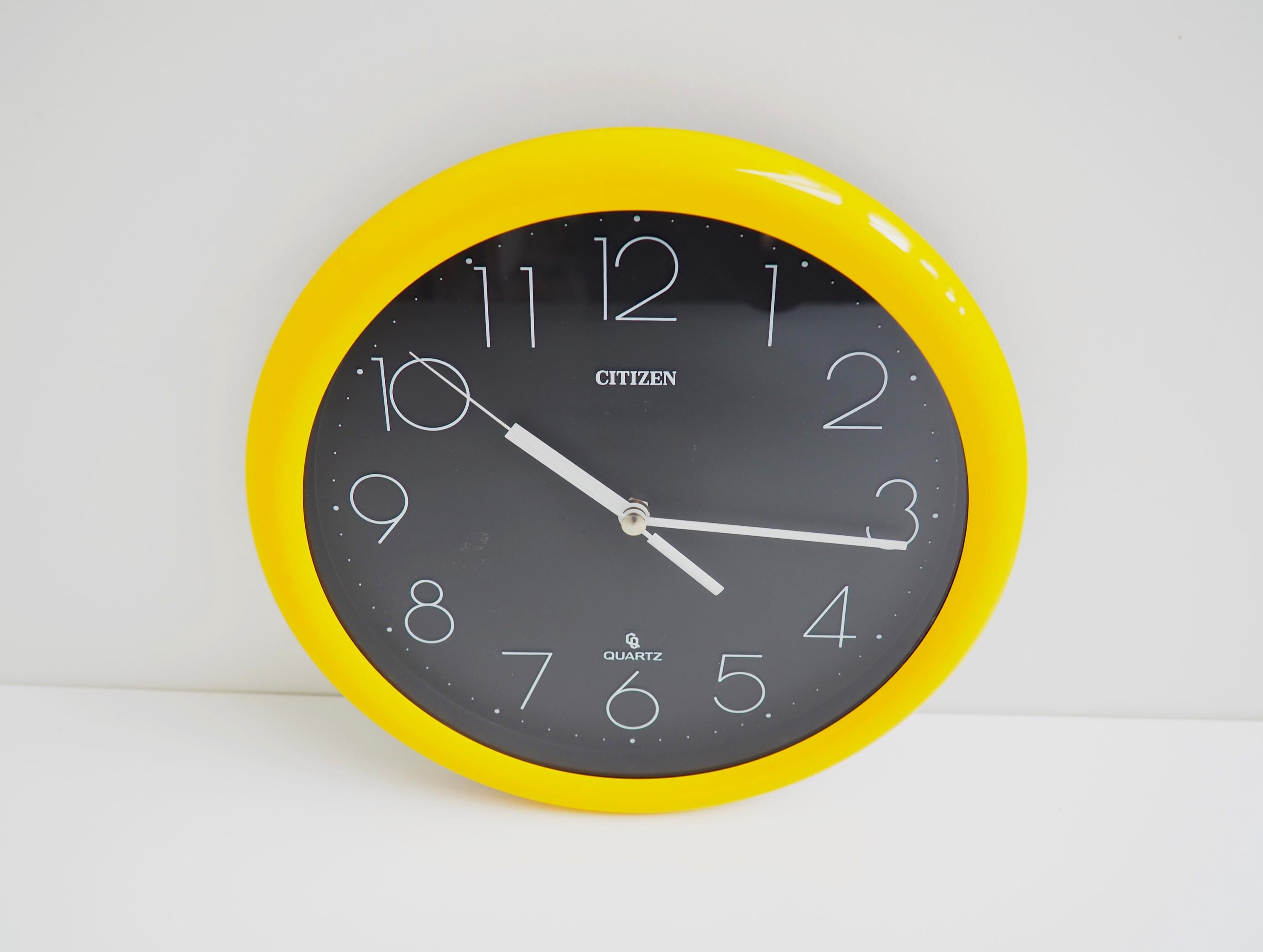 Vintage Citizen Wall Clock: Yellow & Black Plastic, 1980s Design