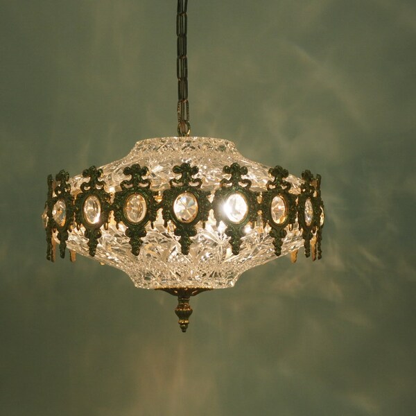 ON HOLD - Stunning chrystal chandelier, Swedish brass and glass, 1960s
