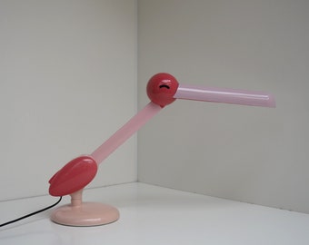 Cool Pop Art table lamp shaped like a bird made in pink & purple tones , vintage design from the 2000s