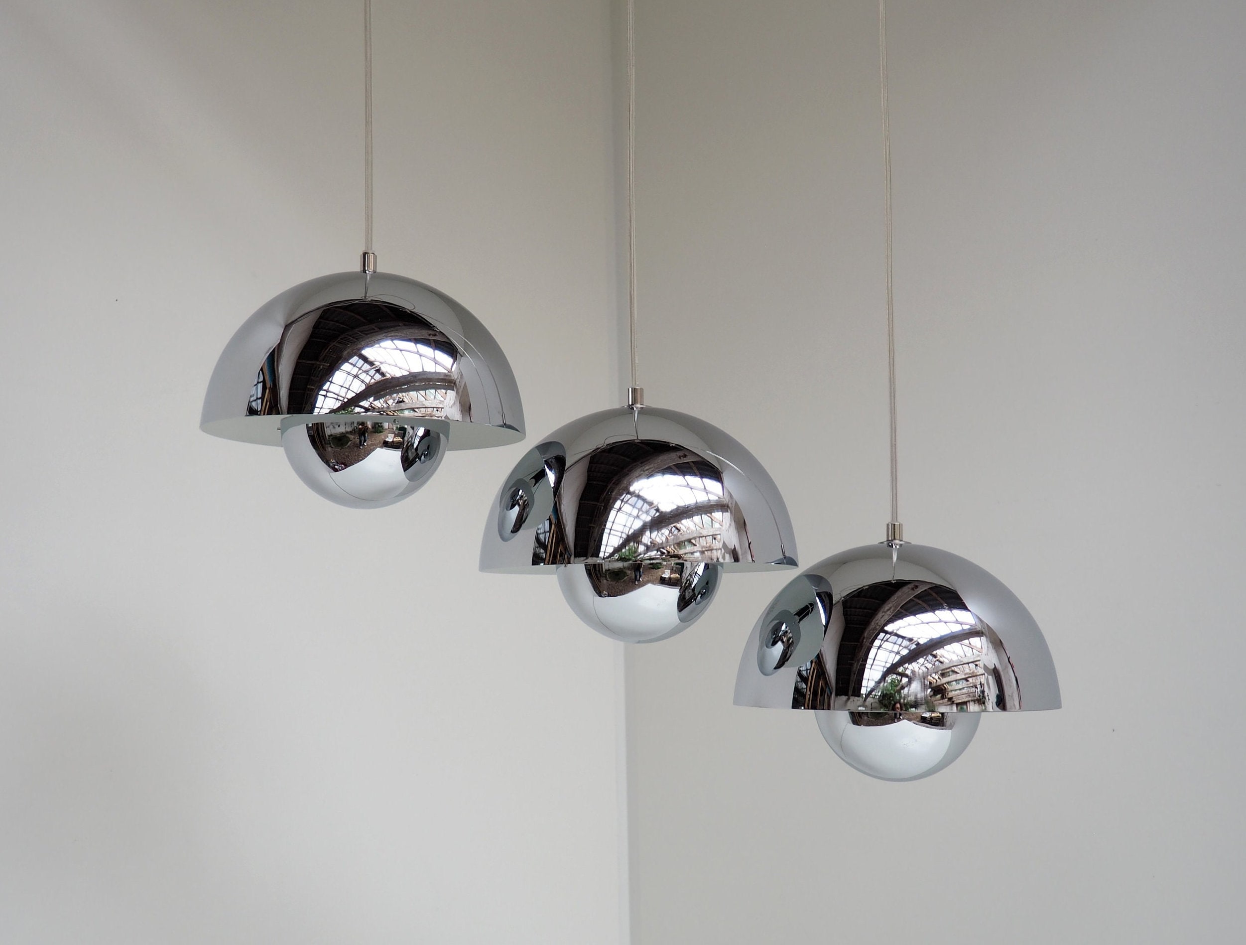 Chrome Flowerpot Pendant Designed by Verner Panton Made by Unique