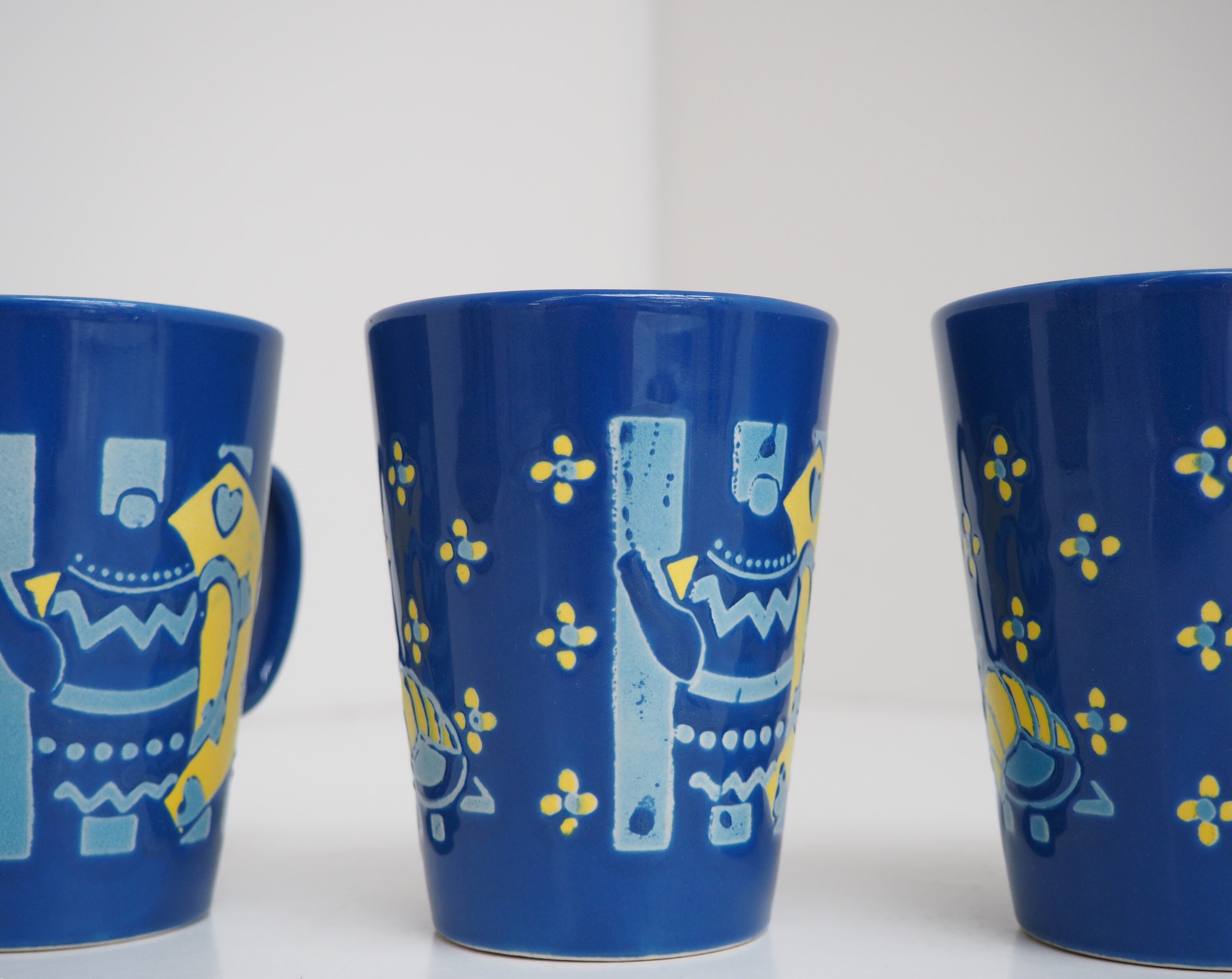 Lot De 3 Mugs Just Mugs Collector – Motif Ethnique, Fabriqués En Angleterre, Jaune/Bleu/Vert