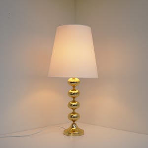 Stylish brass table lamp with white shade from Frandsen, Danish vintage, 1970s