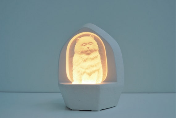 3D効果の猫モチーフの目を引くテーブルランプ - 1970年代から1980年代 