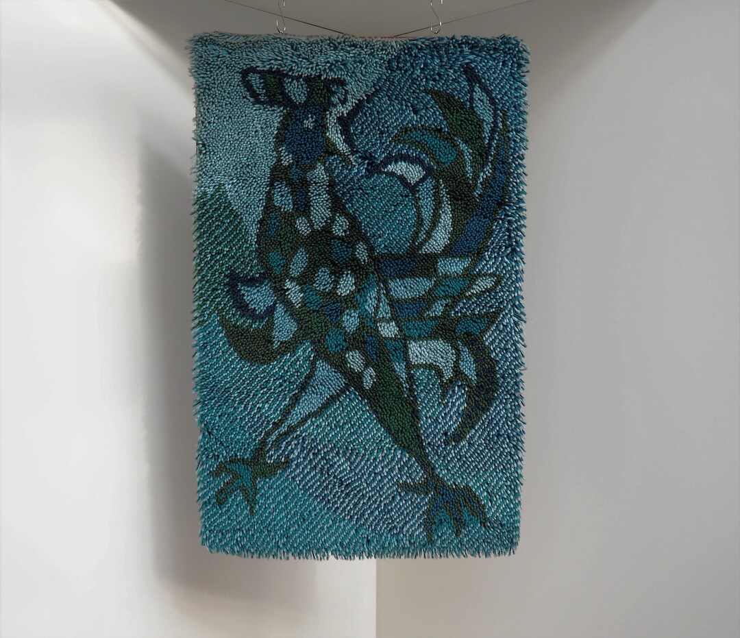 Beautiful Wall Hanging Rya Rug Made in Blue and Green Wool, Danish ...