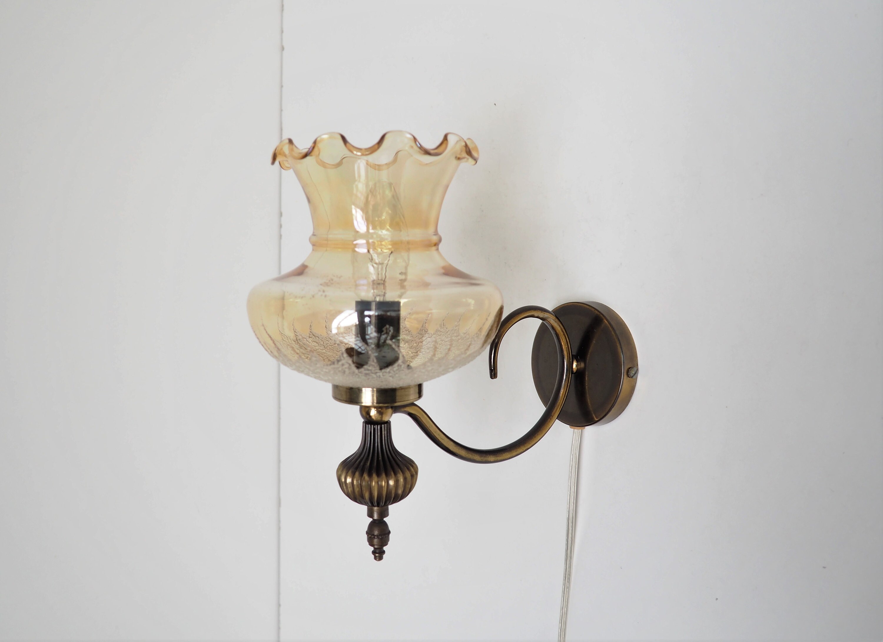 Vintage Brass Wall Light With Amazing Glass Shade - Danish Vintage Brass Wall Light With Amazing Glass Shade - Danish
