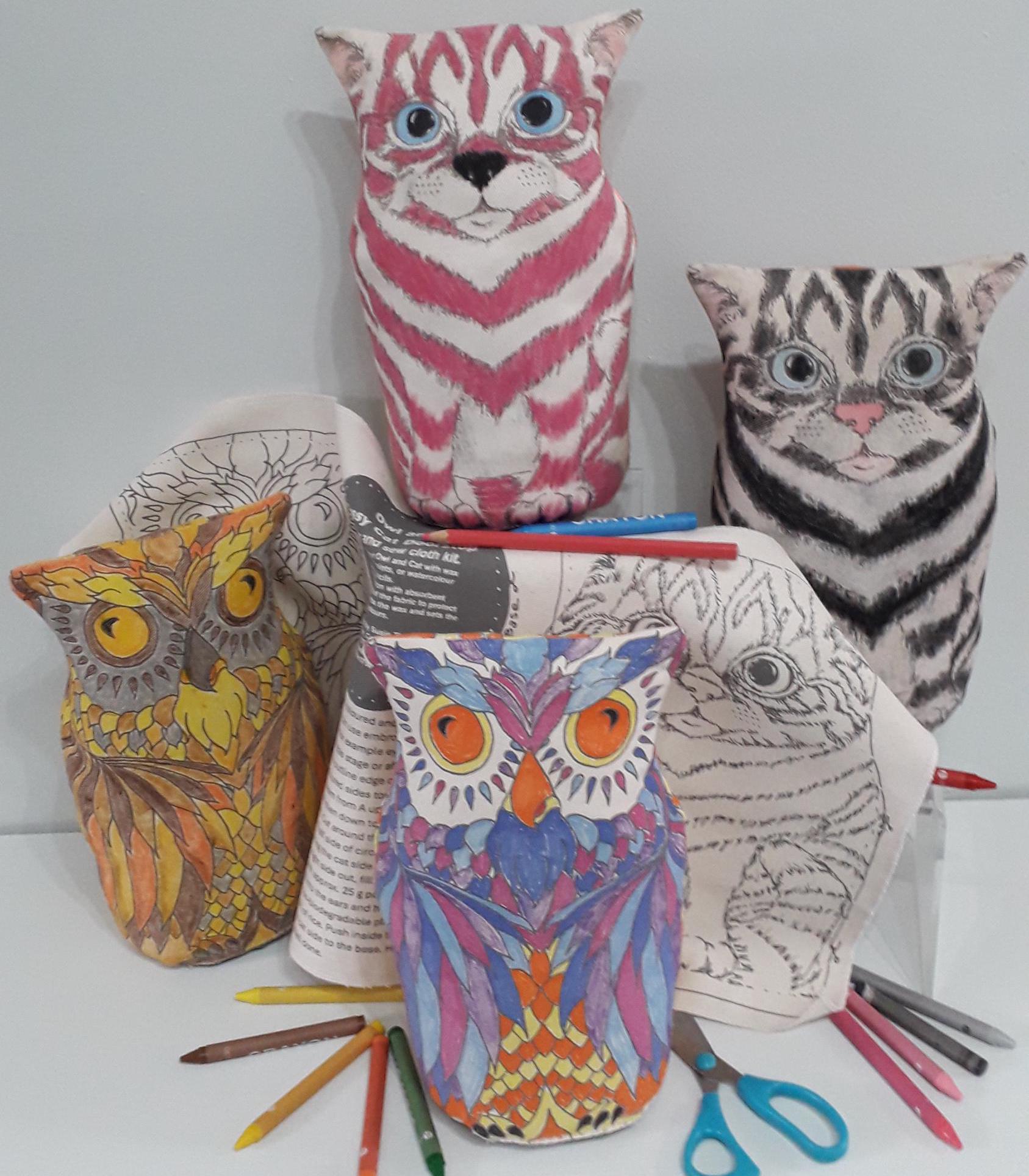 Owl and Pussy Cat Doorstop Kit: Color-Your-Own Cotton Fabric
