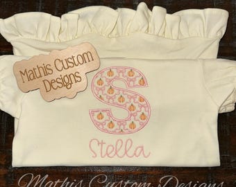 Custom embroidered monogram pumpkin shirt dress sweatshirt kid toddler