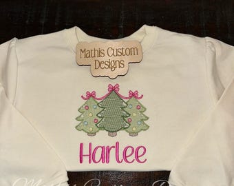 Custom embroidery christmas tree shirt dress sweatshirt kid toddler