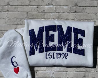Custom glitter applique embroidered grandparent sweatshirt mimi/granny/gigi/lala