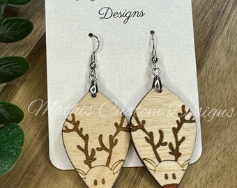 Reindeer earrings, Christmas earring, lightweight earrings, rudolph earring