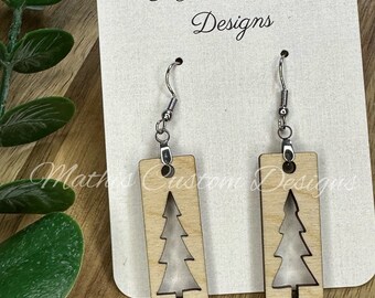 Chistmas tree wood earring, Christmas earring, wood earring, tree earring