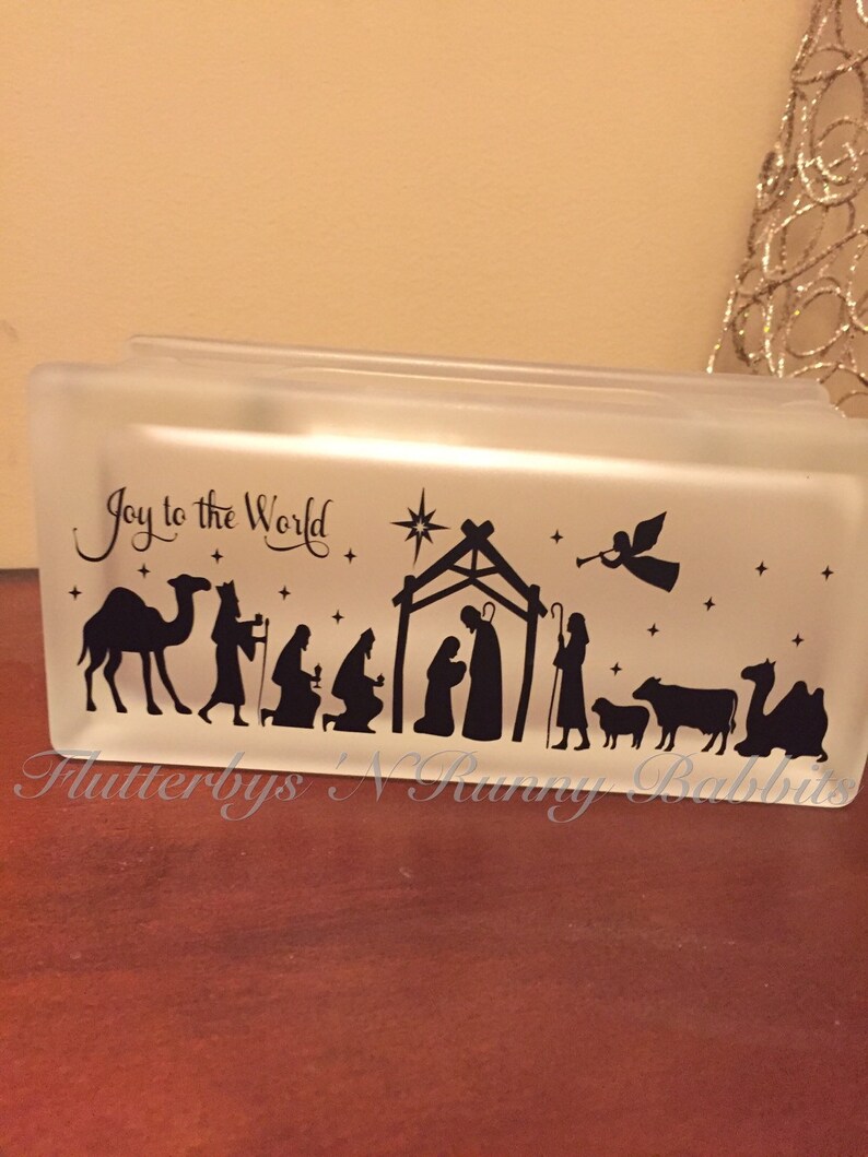 Nativity scene lighted glass block Christmas decoration night Etsy