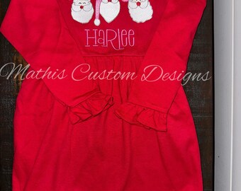 Custom embroidery triple santa shirt dress sweatshirt kid toddler