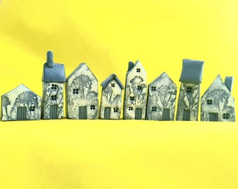 Miniature house, tiny town orniment, mini home sculpture, individual, set of three, full set available