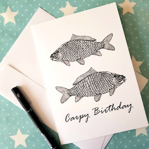 ¡Feliz cumpleaños de Carpy! Tarjeta de felicitación, pesca de carpas, tarjeta de pesca