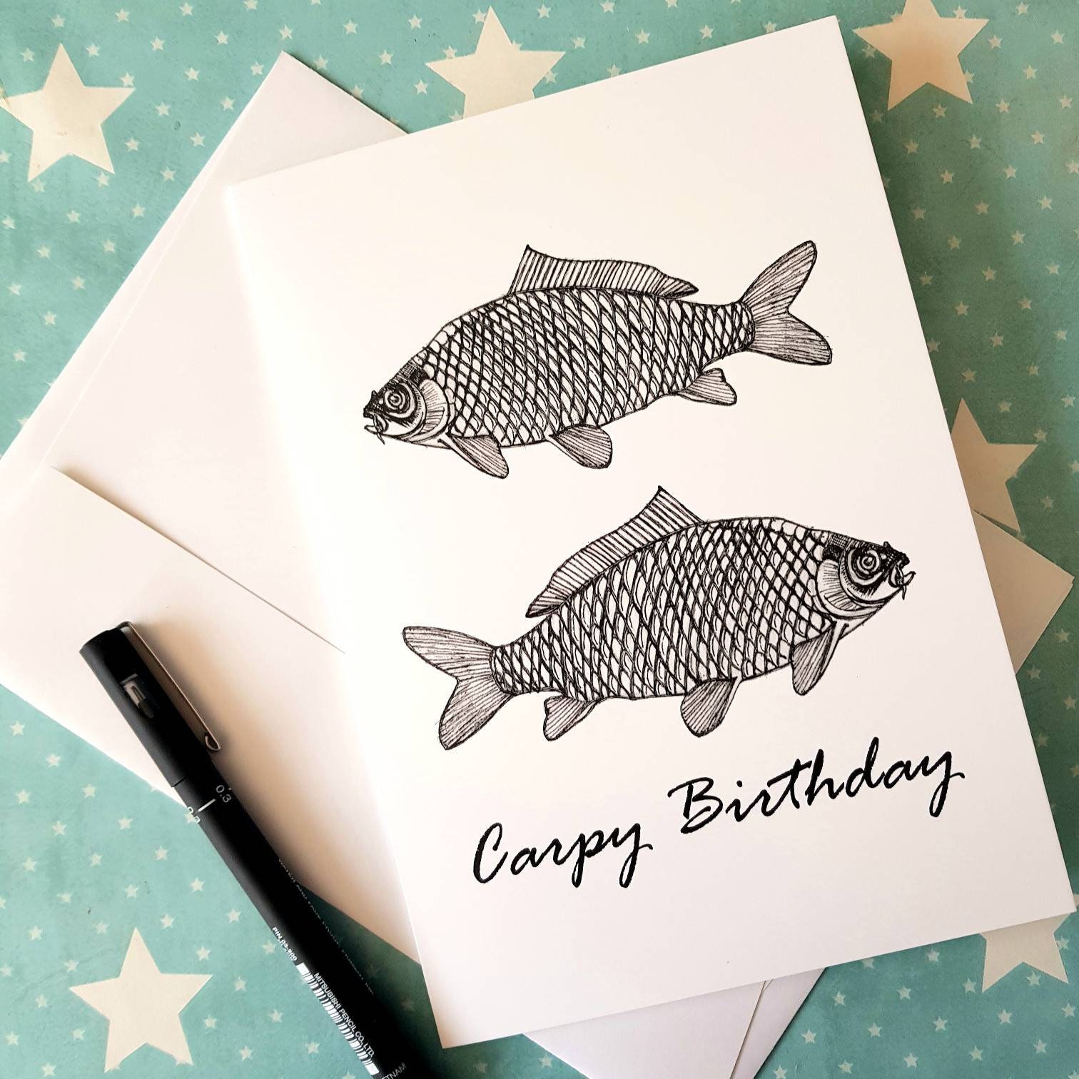 Carpy Anniversaire Carte De Vœux Peche A La Carpe Carte De Etsy