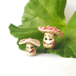 Kawaii Toadstools, handmade fairy garden accessory, smiling happy mushrooms